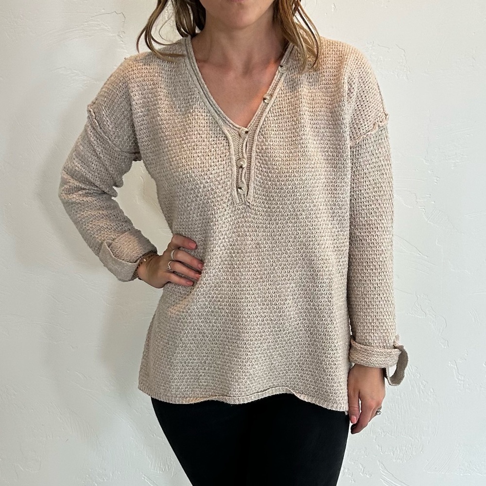 Beige oversize comfy button sweater
